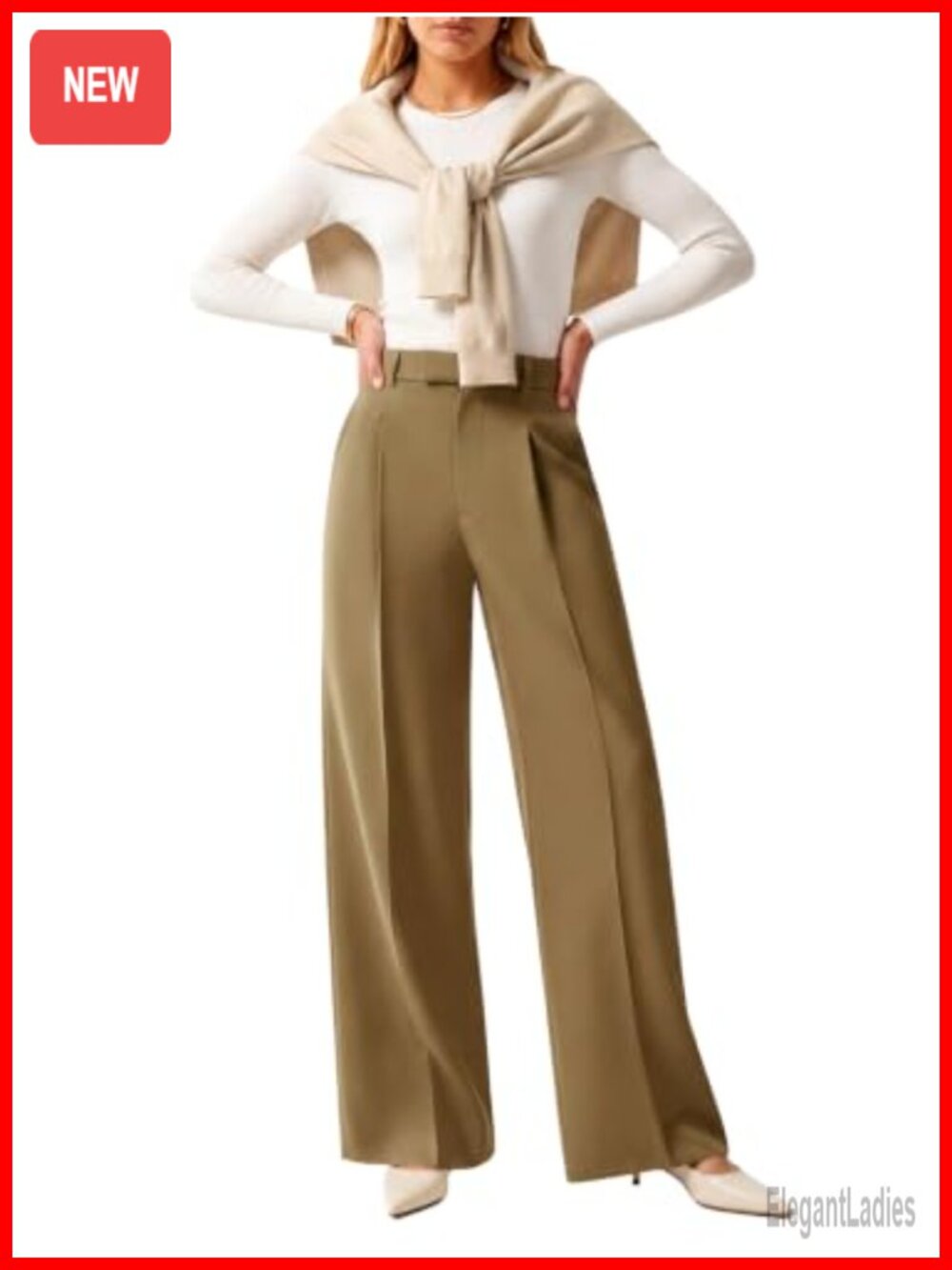 Women's High Waist Pleated Wide Leg Palazzo Trousers with Pockets